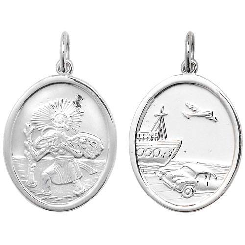 Silver Double Sided Oval St Cristopher Pendant