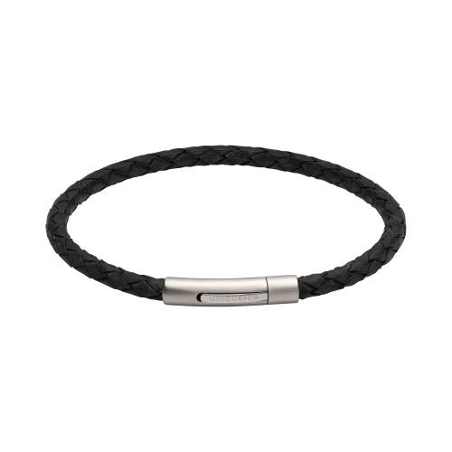 Unique Black Leather Bracelet & Steel Clasp 21cm