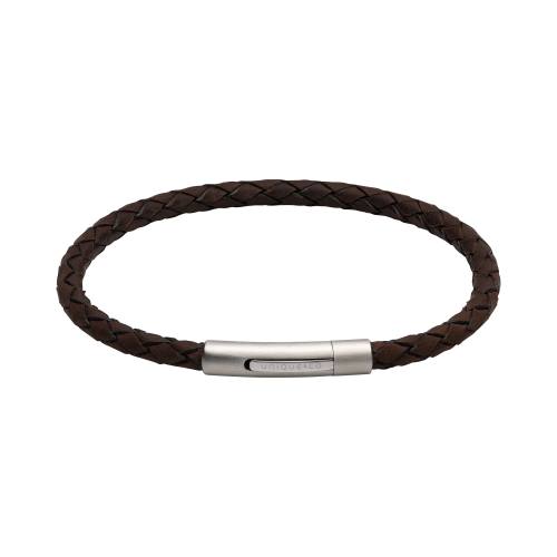 Unique Brown Leather Bracelet & Steel Clasp 21cm