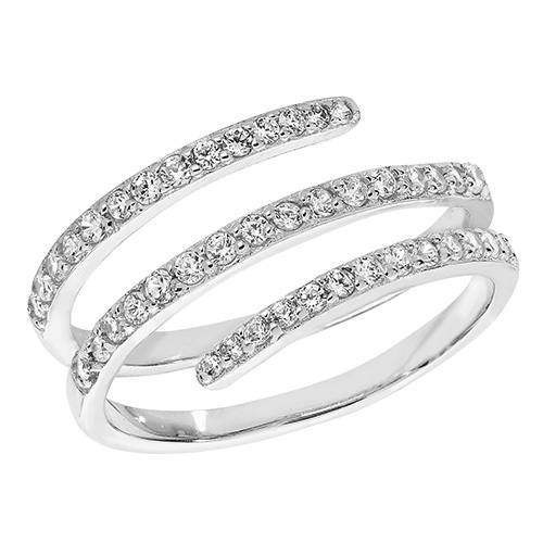 Silver CZ Set Rhodium Plated Spiral Ring
