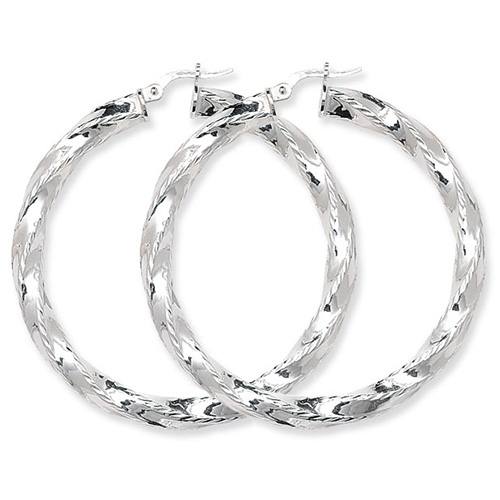 Silver Diamond Cut Twisted Hoop Earrings 40mm