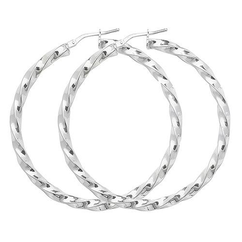 Silver Twisted Hoop Earrings 50mm