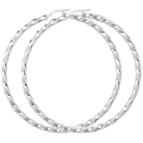 Silver Twisted Hoop Earrings 60mm