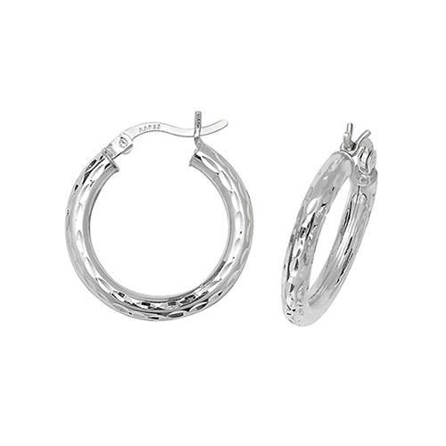 Silver Diamond Cut  Hoop Earrings 15mm