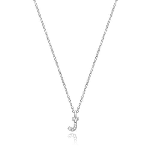 Silver Rhodium Plated CZ Initial Necklace J