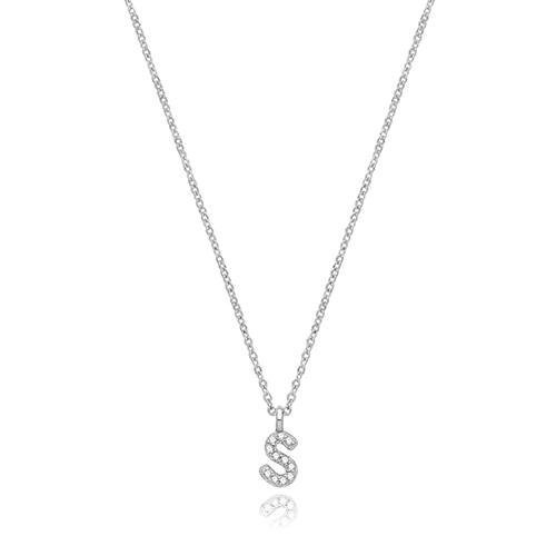 Silver Rhodium Plated CZ Initial Necklet S