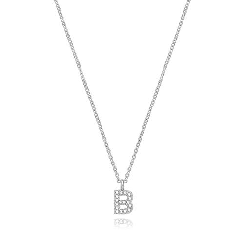 Silver Rhodium Plated CZ Initial Necklace B