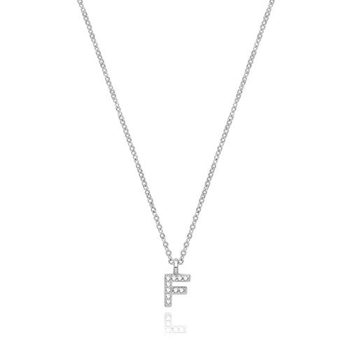 Silver Rhodium Plated CZ Initial Necklace F