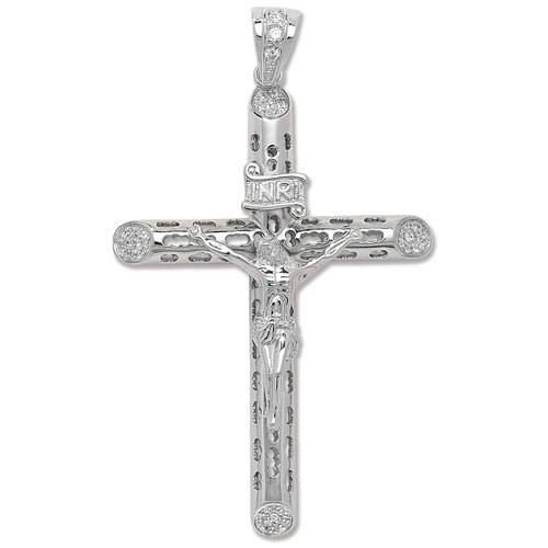 Silver CZ Crucifix Pendant 94x53mm