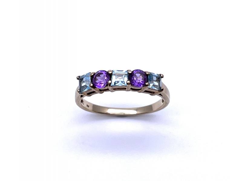 Stambha Swiss Blue Topaz Ring in Platinum with Amethyst and Amethyst  Stambha Princess Three-stone Ring - Shop Now