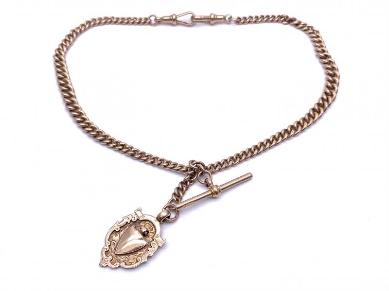 Antique Gold Albert Watch Chain with Fob & T-Bar | RH Jewellers