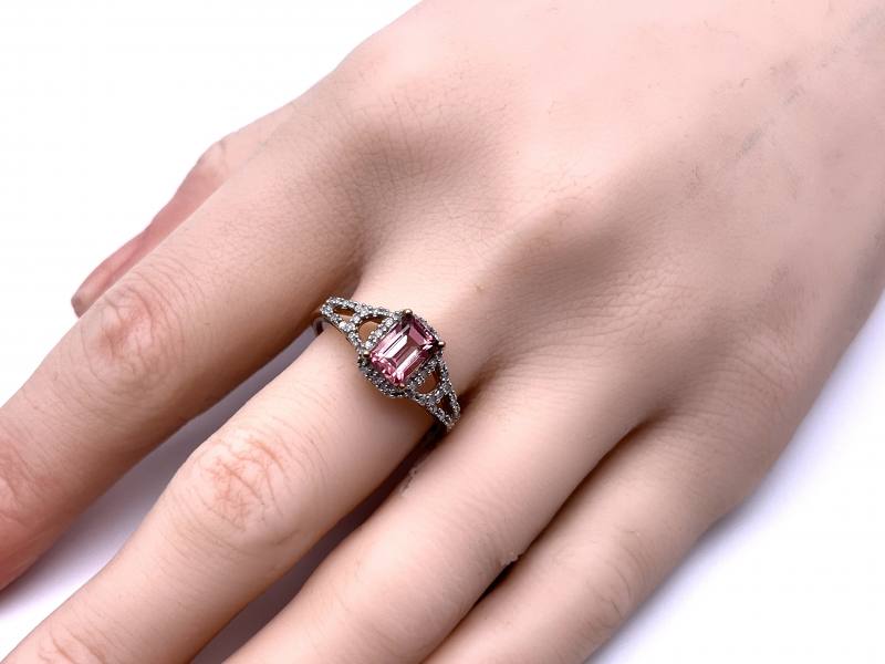 Princess-Cut Baby Pink Topaz Diamond Halo Ring